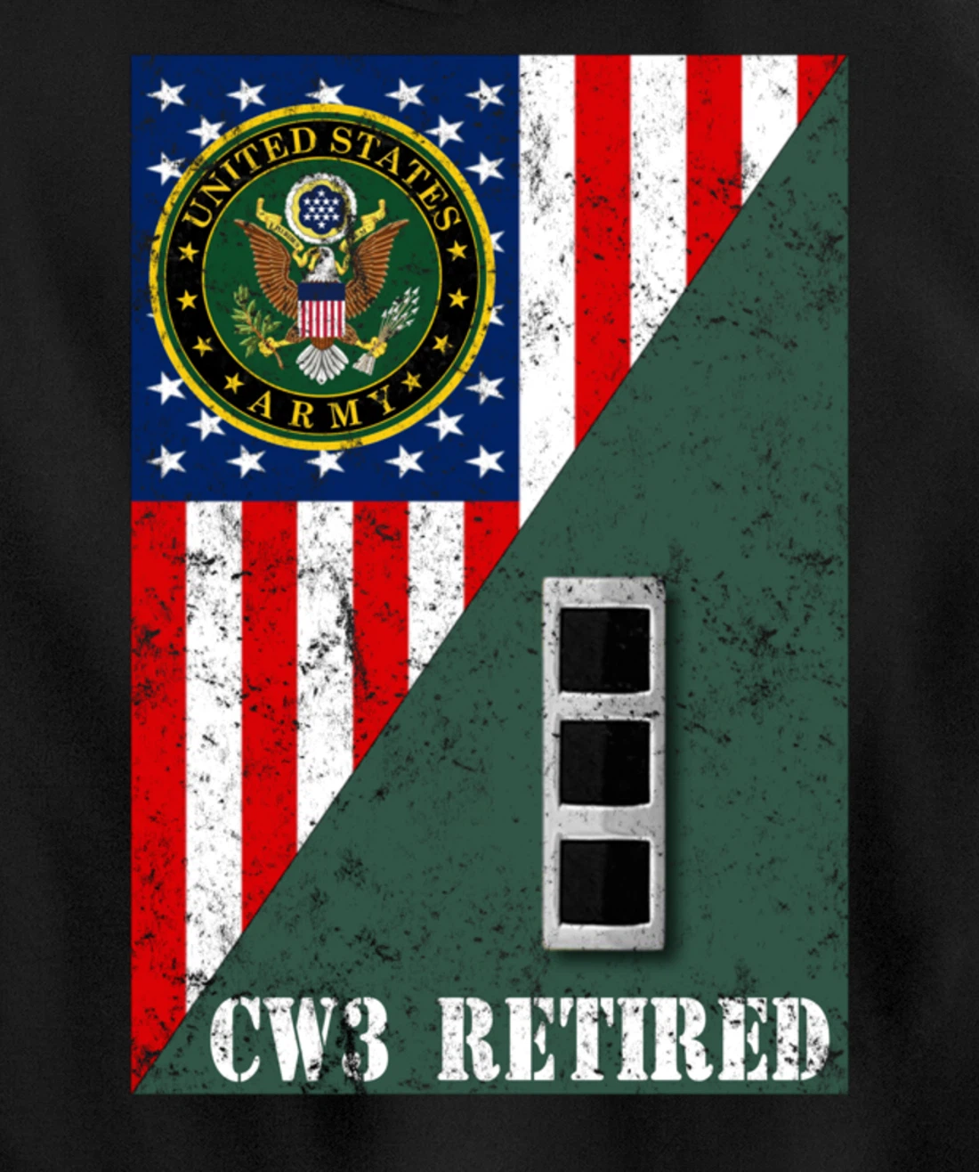 Retired Army Chief Warrant Officer CW3 Half Rank & Flag Pullover Hoodie