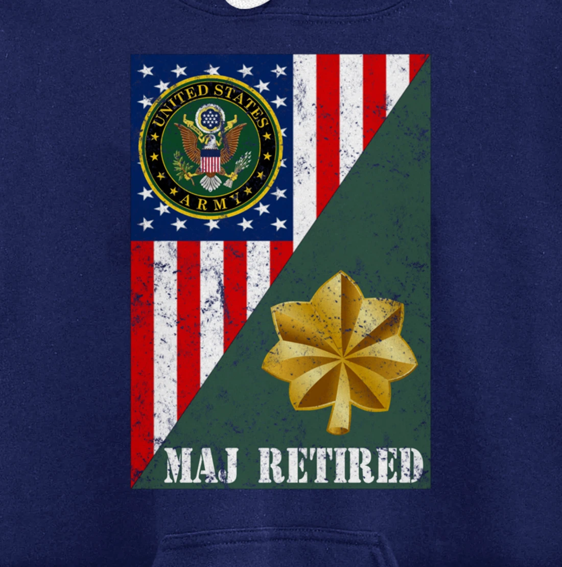 Retired Army Major Half Rank & Flag Pullover Hoodie