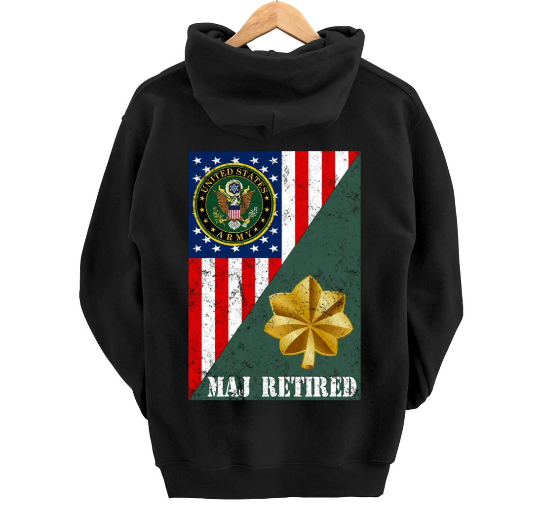 Retired Army Major Half Rank & Flag Pullover Hoodie