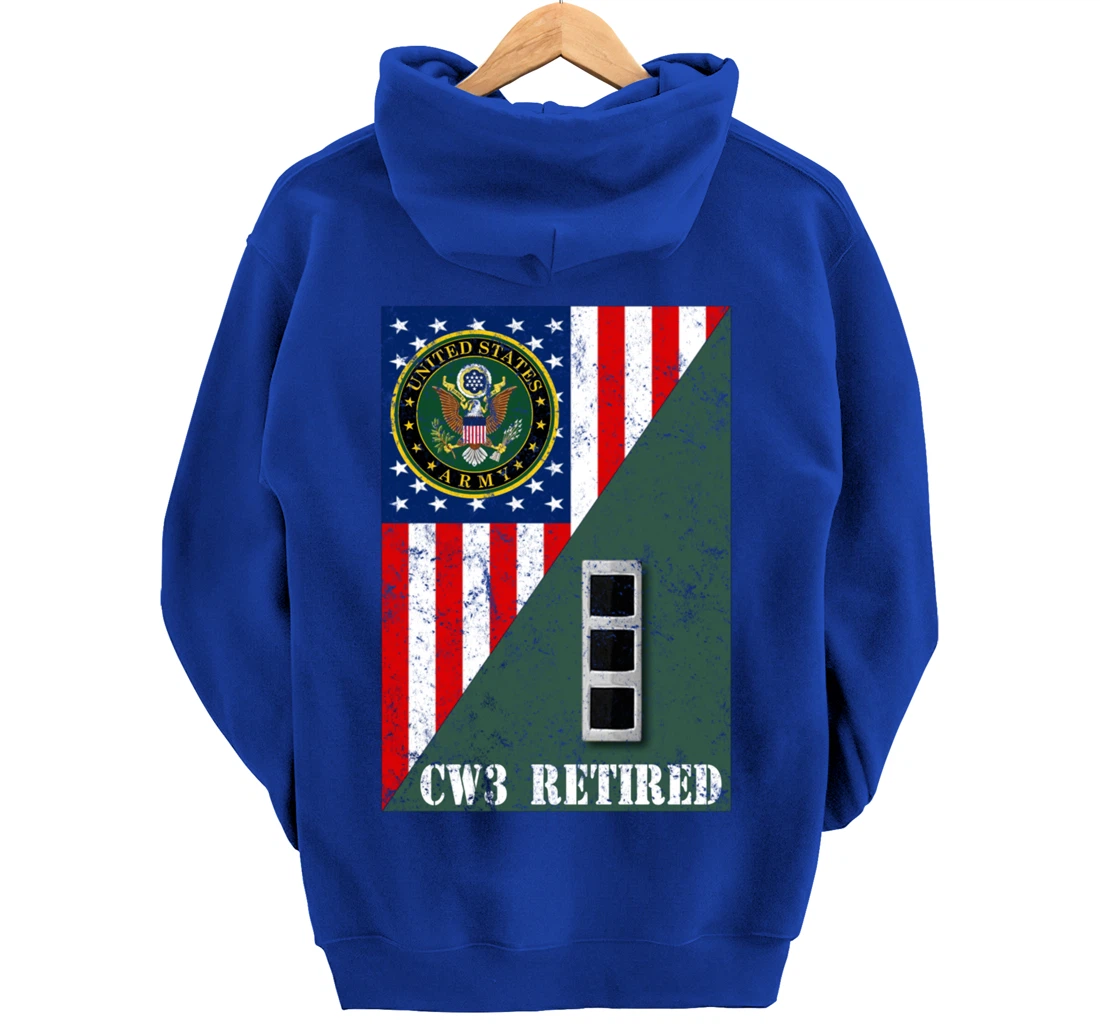 Retired Army Chief Warrant Officer CW3 Half Rank & Flag Pullover Hoodie