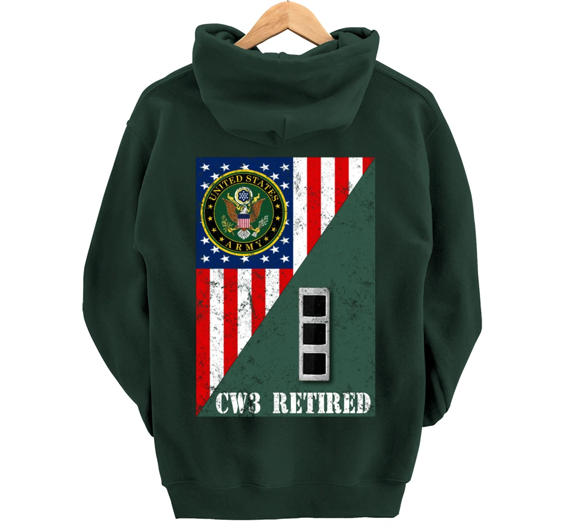 Retired Army Chief Warrant Officer CW3 Half Rank & Flag Pullover Hoodie
