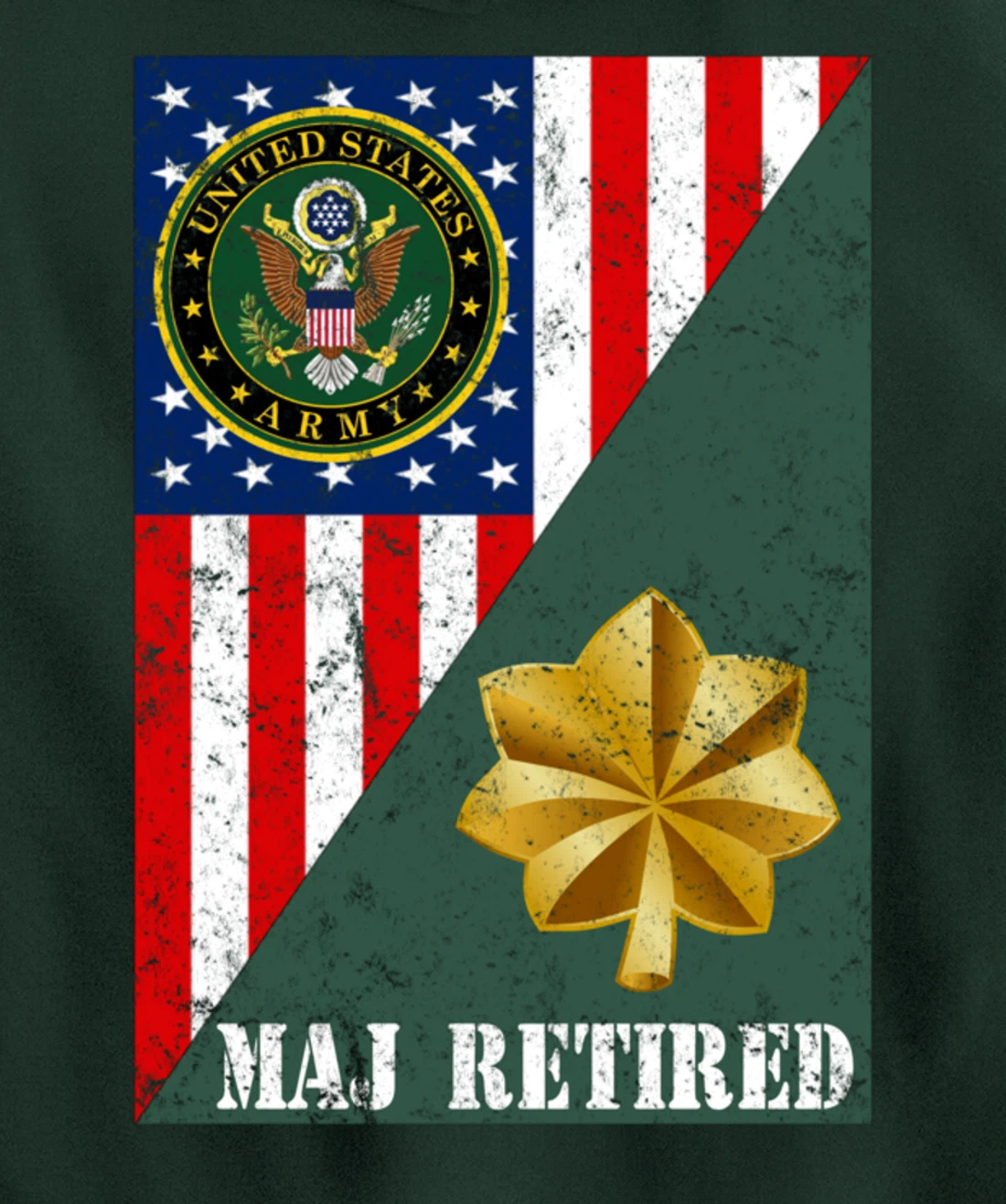 Retired Army Major Half Rank & Flag Pullover Hoodie
