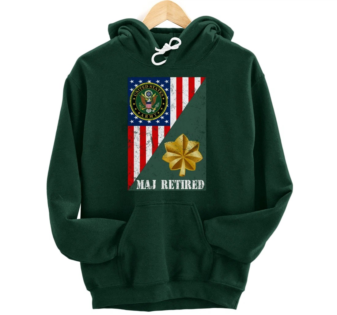 Retired Army Major Half Rank & Flag Pullover Hoodie