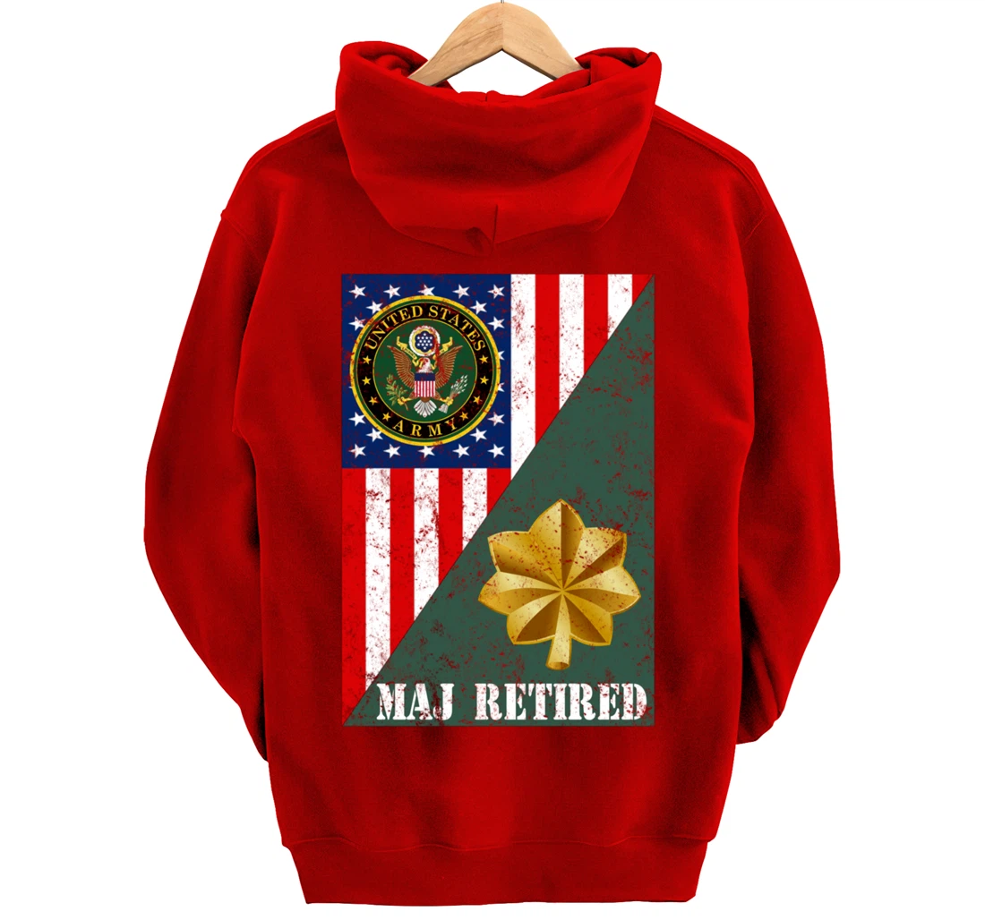Retired Army Major Half Rank & Flag Pullover Hoodie
