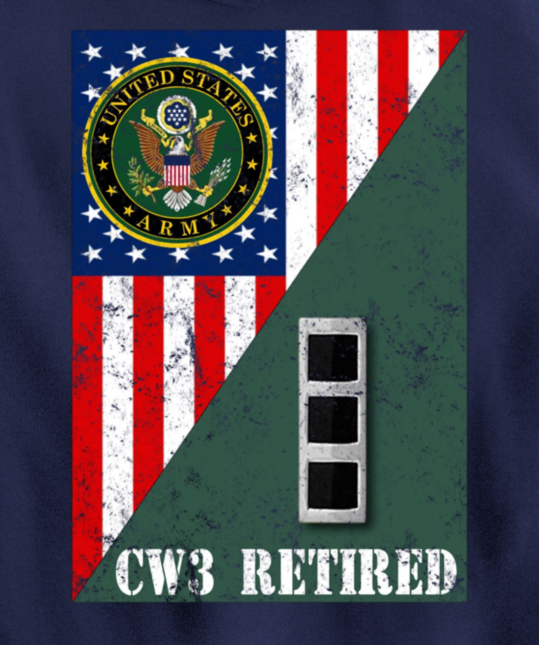 Retired Army Chief Warrant Officer CW3 Half Rank & Flag Pullover Hoodie