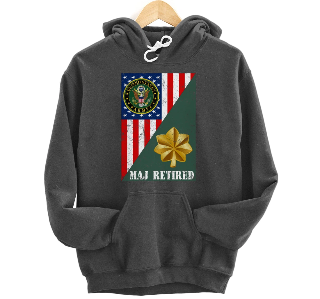 Retired Army Major Half Rank & Flag Pullover Hoodie