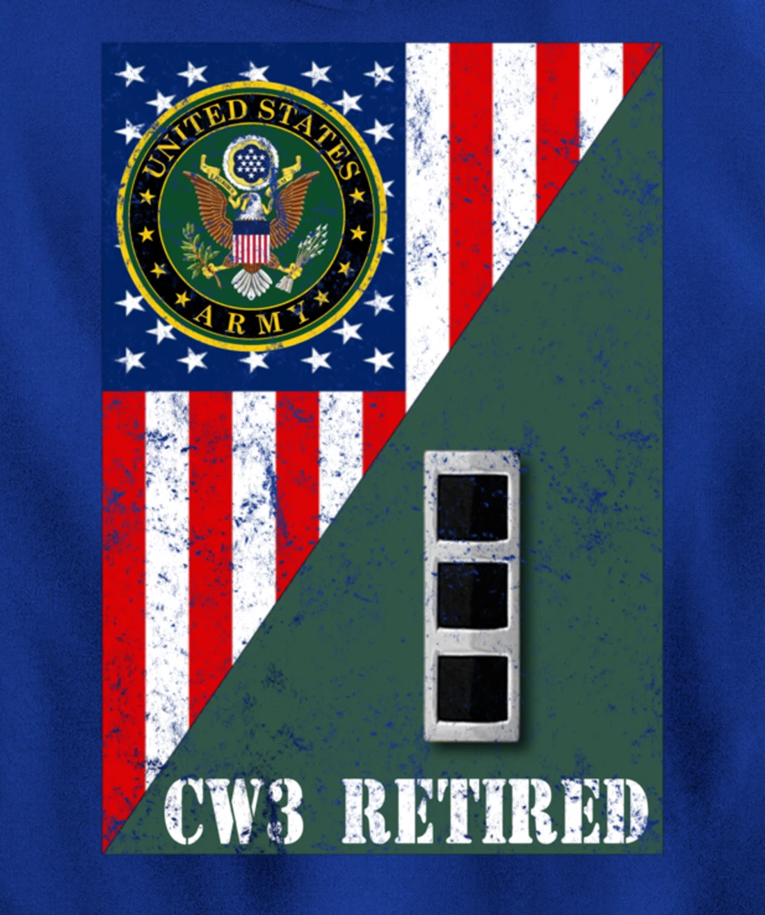 Retired Army Chief Warrant Officer CW3 Half Rank & Flag Pullover Hoodie