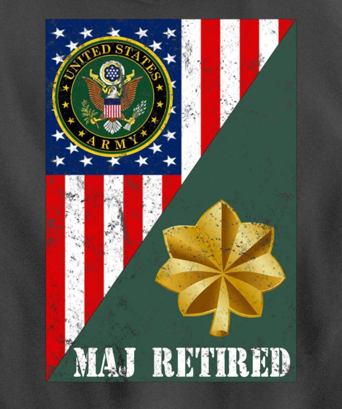 Retired Army Major Half Rank & Flag Pullover Hoodie