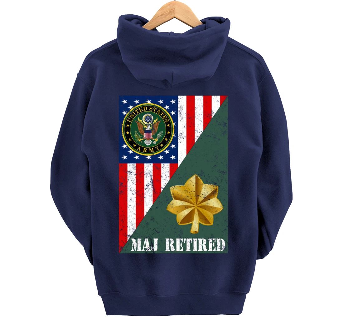 Retired Army Major Half Rank & Flag Pullover Hoodie