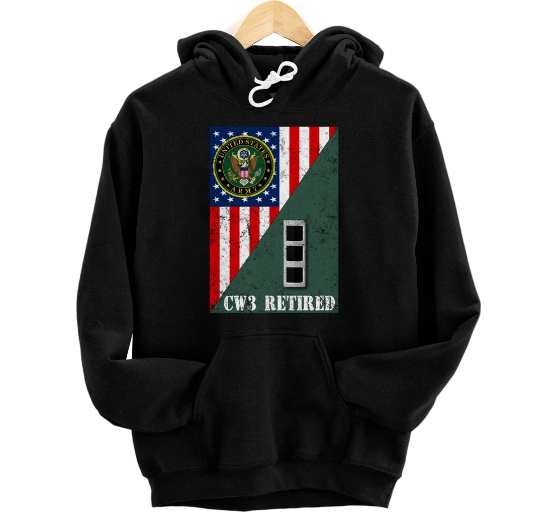 Retired Army Chief Warrant Officer CW3 Half Rank & Flag Pullover Hoodie