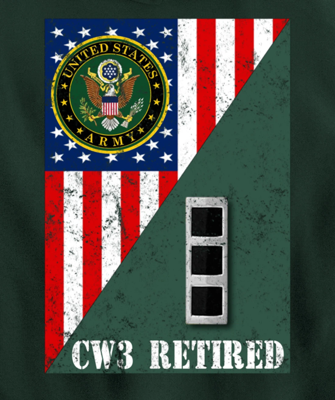 Retired Army Chief Warrant Officer CW3 Half Rank & Flag Pullover Hoodie
