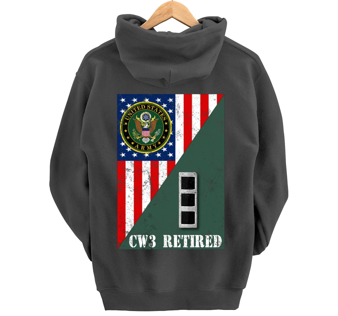 Retired Army Chief Warrant Officer CW3 Half Rank & Flag Pullover Hoodie