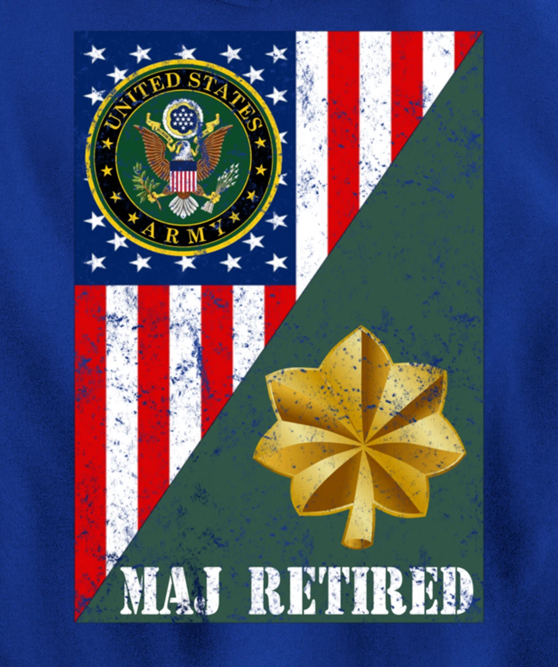 Retired Army Major Half Rank & Flag Pullover Hoodie