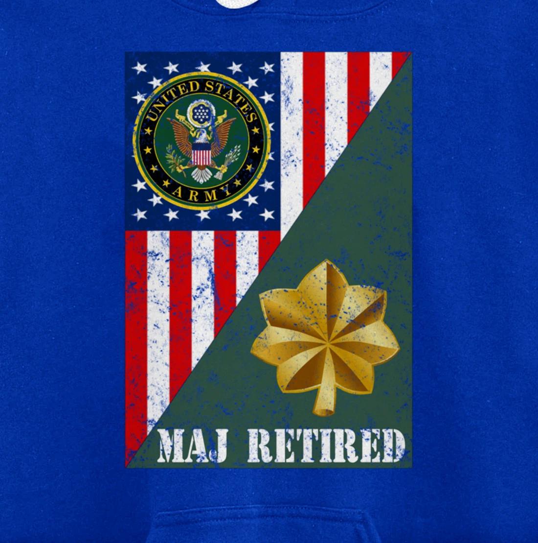 Retired Army Major Half Rank & Flag Pullover Hoodie