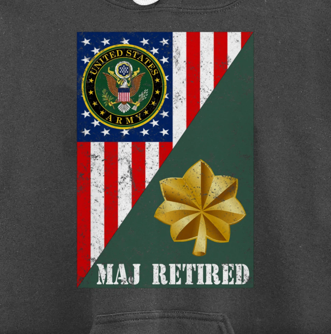 Retired Army Major Half Rank & Flag Pullover Hoodie