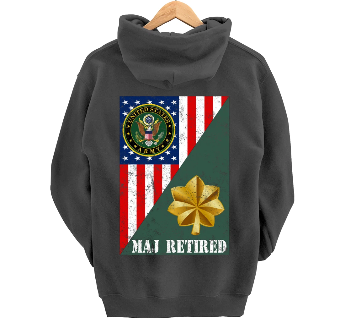 Retired Army Major Half Rank & Flag Pullover Hoodie