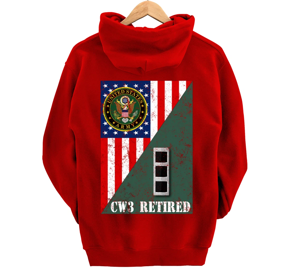 Retired Army Chief Warrant Officer CW3 Half Rank & Flag Pullover Hoodie