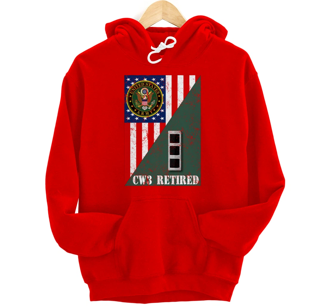 Retired Army Chief Warrant Officer CW3 Half Rank & Flag Pullover Hoodie