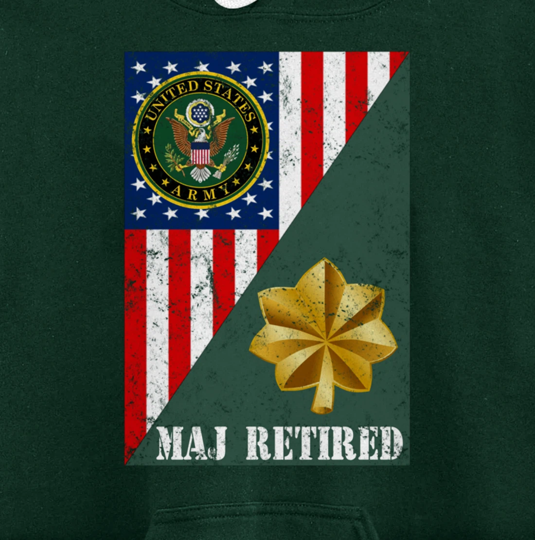 Retired Army Major Half Rank & Flag Pullover Hoodie