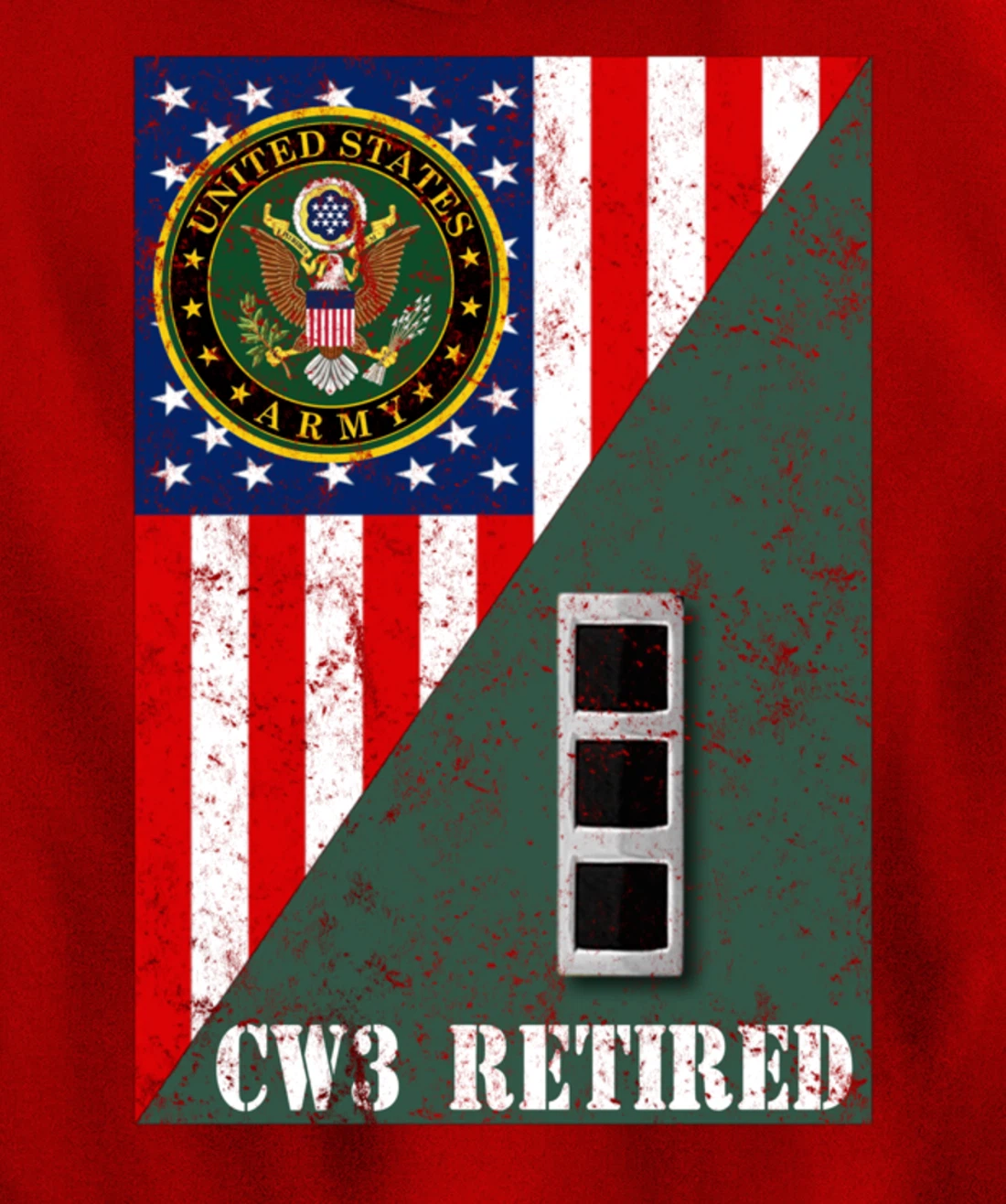 Retired Army Chief Warrant Officer CW3 Half Rank & Flag Pullover Hoodie