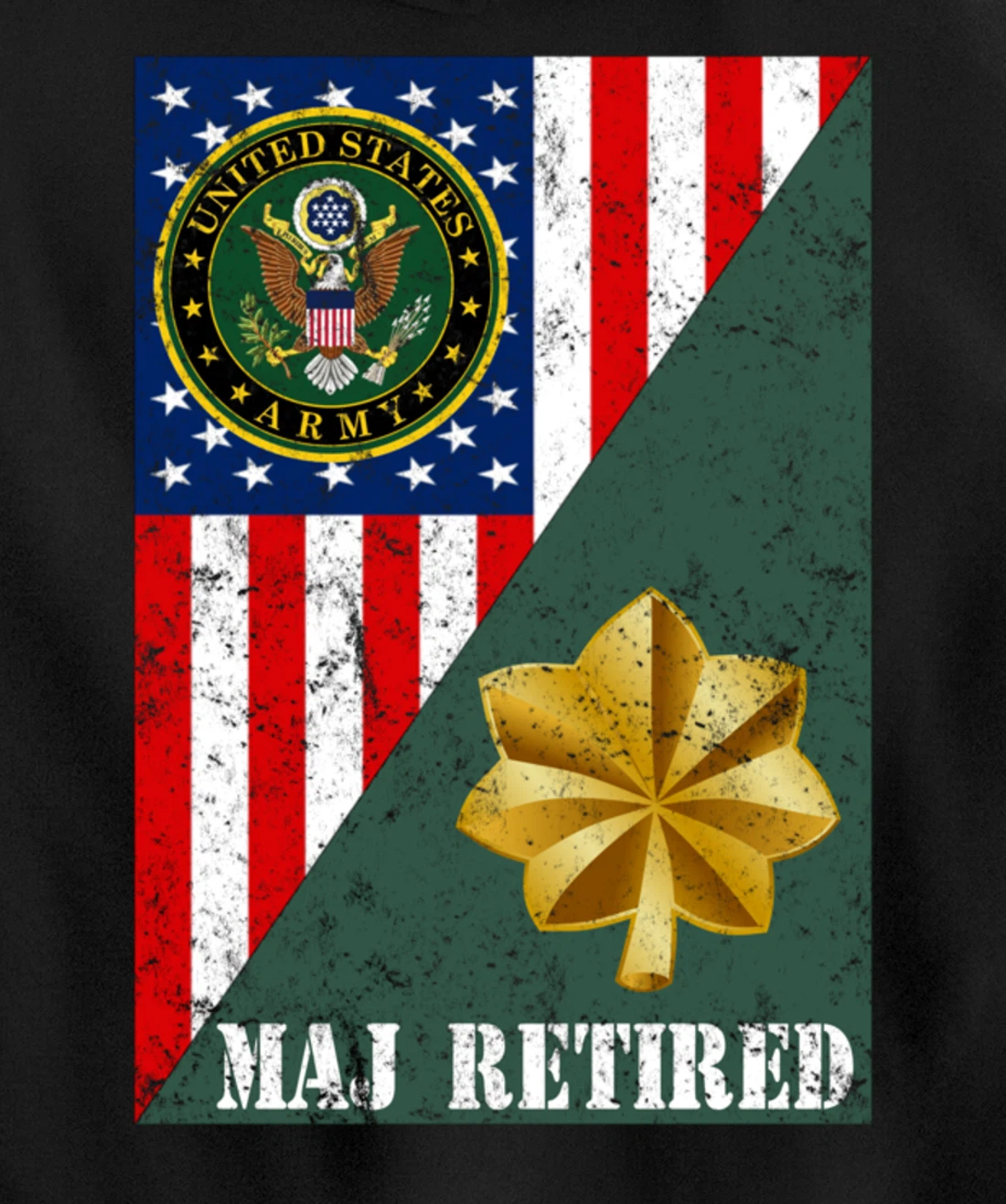 Retired Army Major Half Rank & Flag Pullover Hoodie