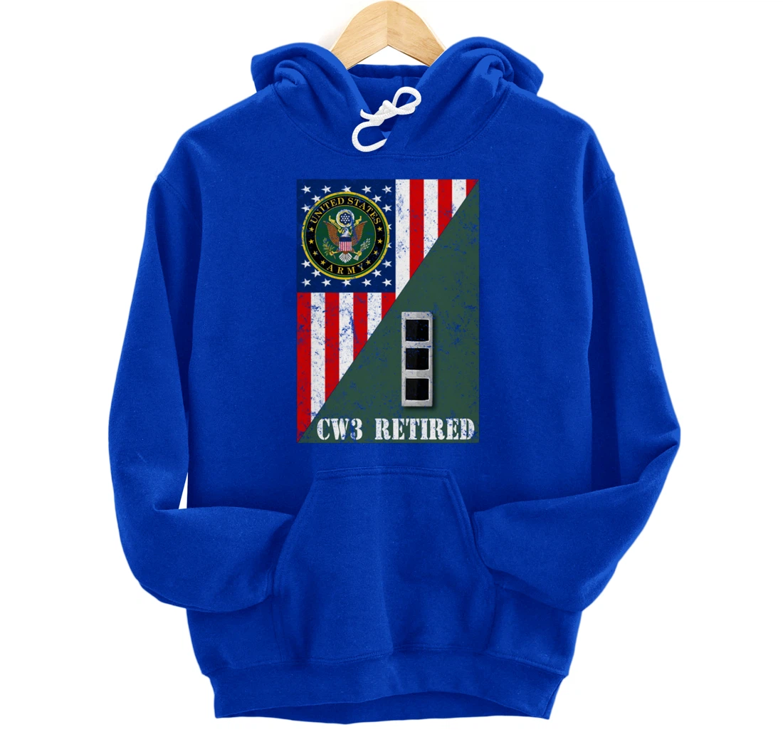 Retired Army Chief Warrant Officer CW3 Half Rank & Flag Pullover Hoodie
