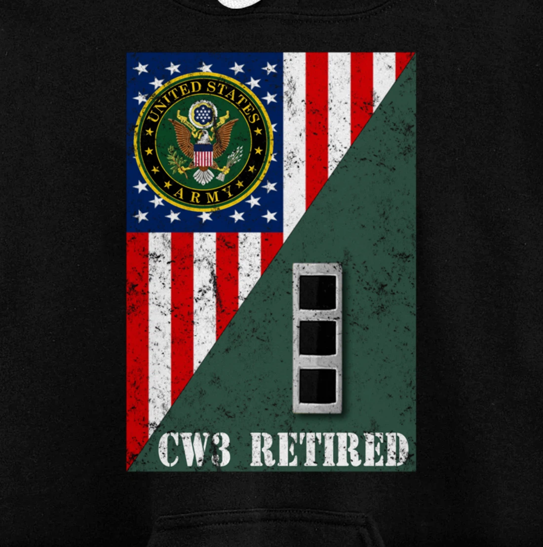 Retired Army Chief Warrant Officer CW3 Half Rank & Flag Pullover Hoodie