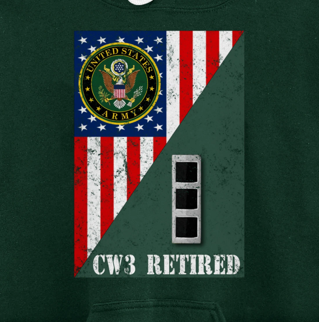 Retired Army Chief Warrant Officer CW3 Half Rank & Flag Pullover Hoodie