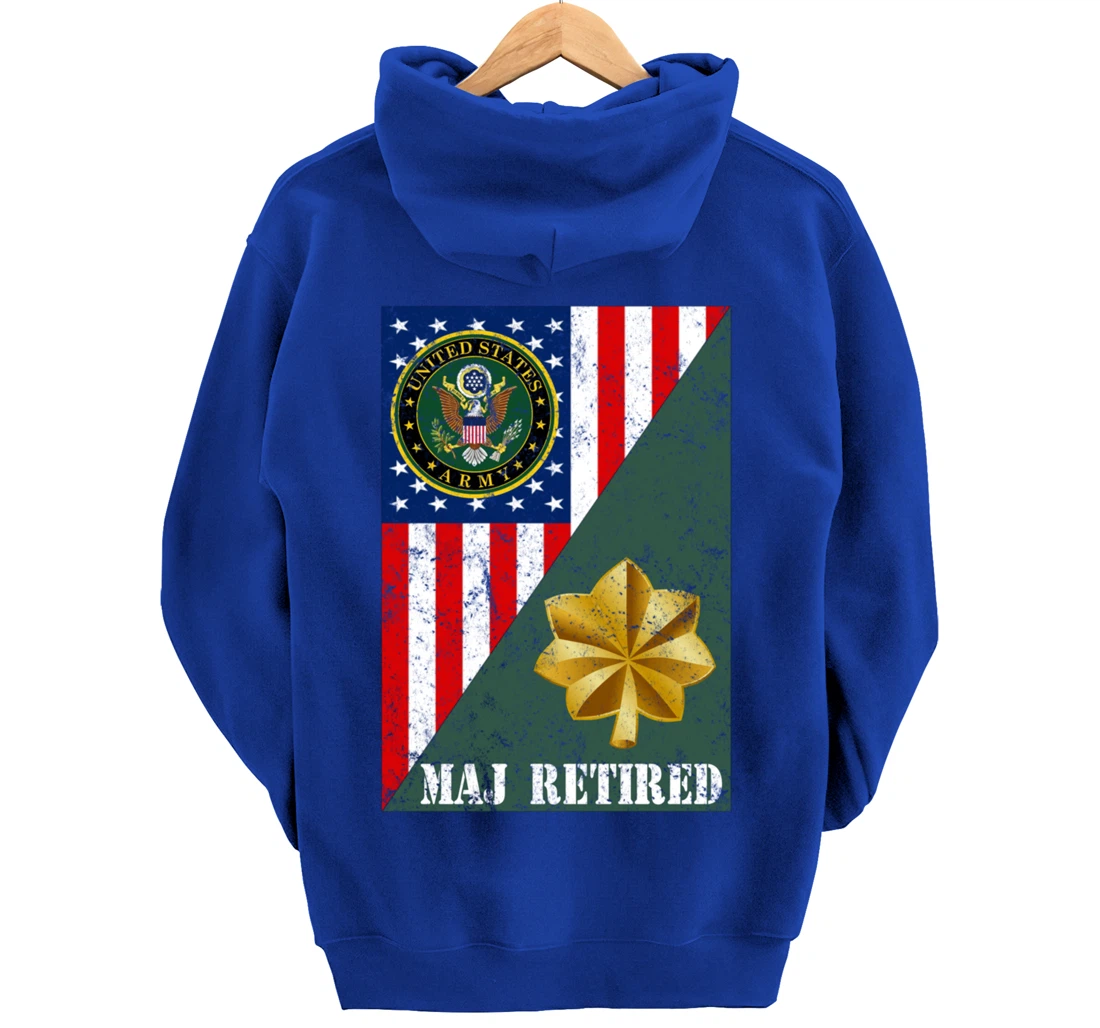 Retired Army Major Half Rank & Flag Pullover Hoodie