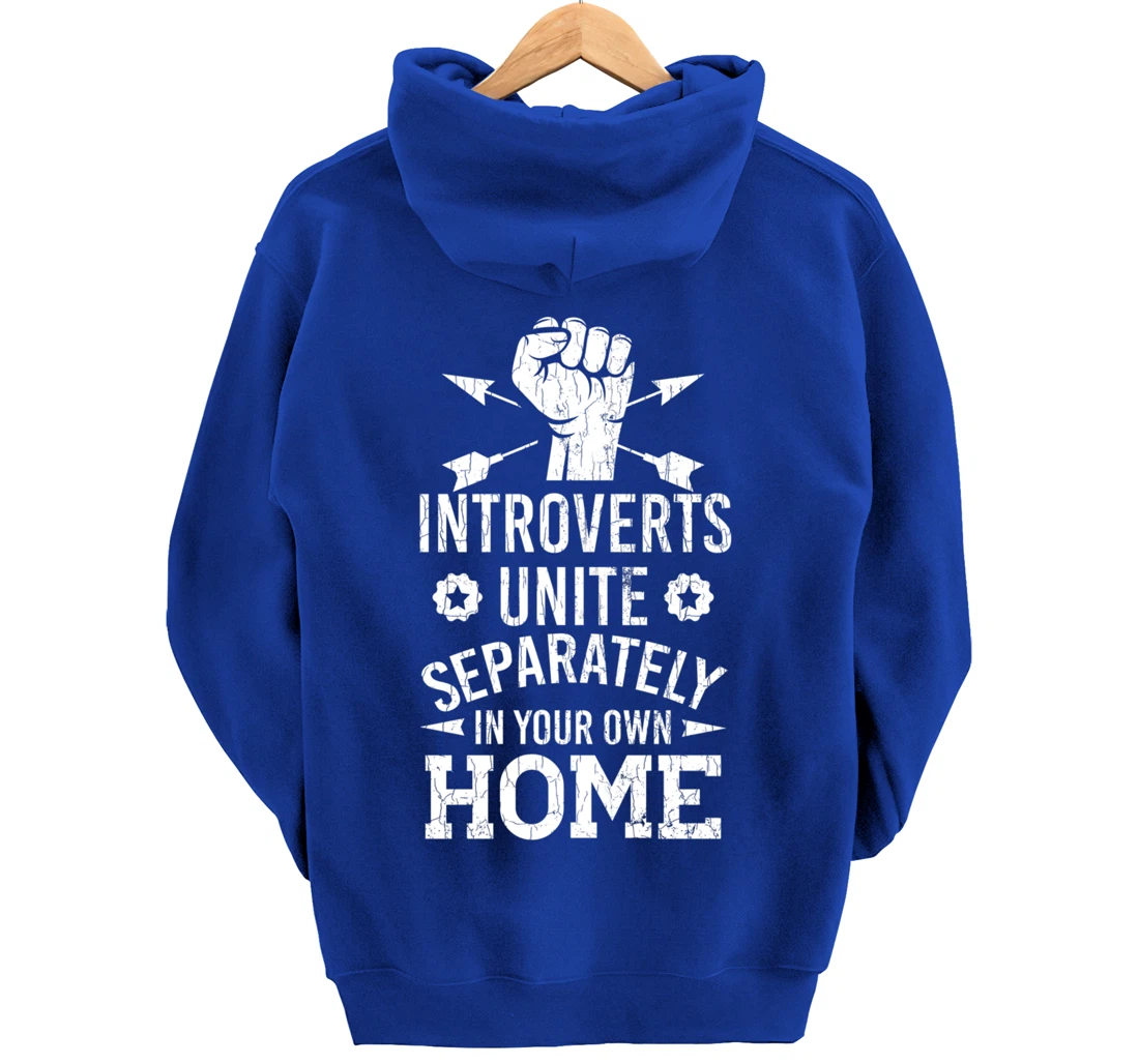 Introverts Unite Separately In Your Own Homes Funny Graphic Pullover Hoodie
