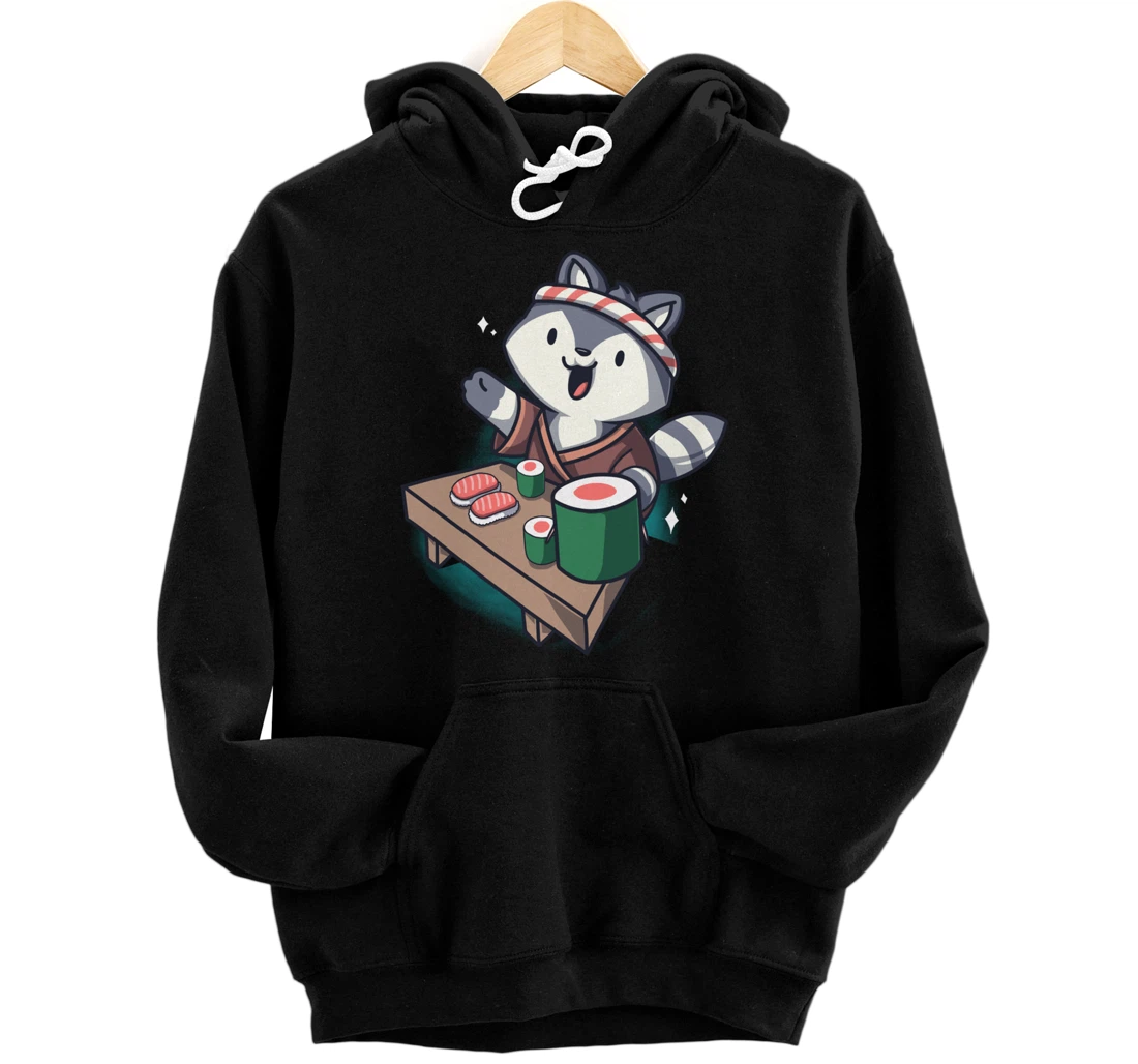 Sushi Chef Raccoon Cartoon Animals Japanese Food Sushi Fan Pullover Hoodie