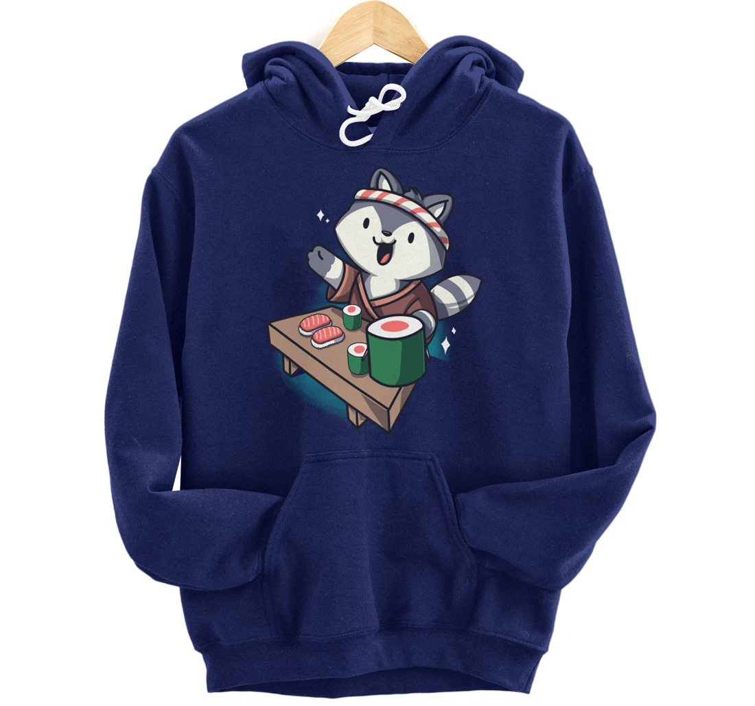 Sushi Chef Raccoon Cartoon Animals Japanese Food Sushi Fan Pullover Hoodie