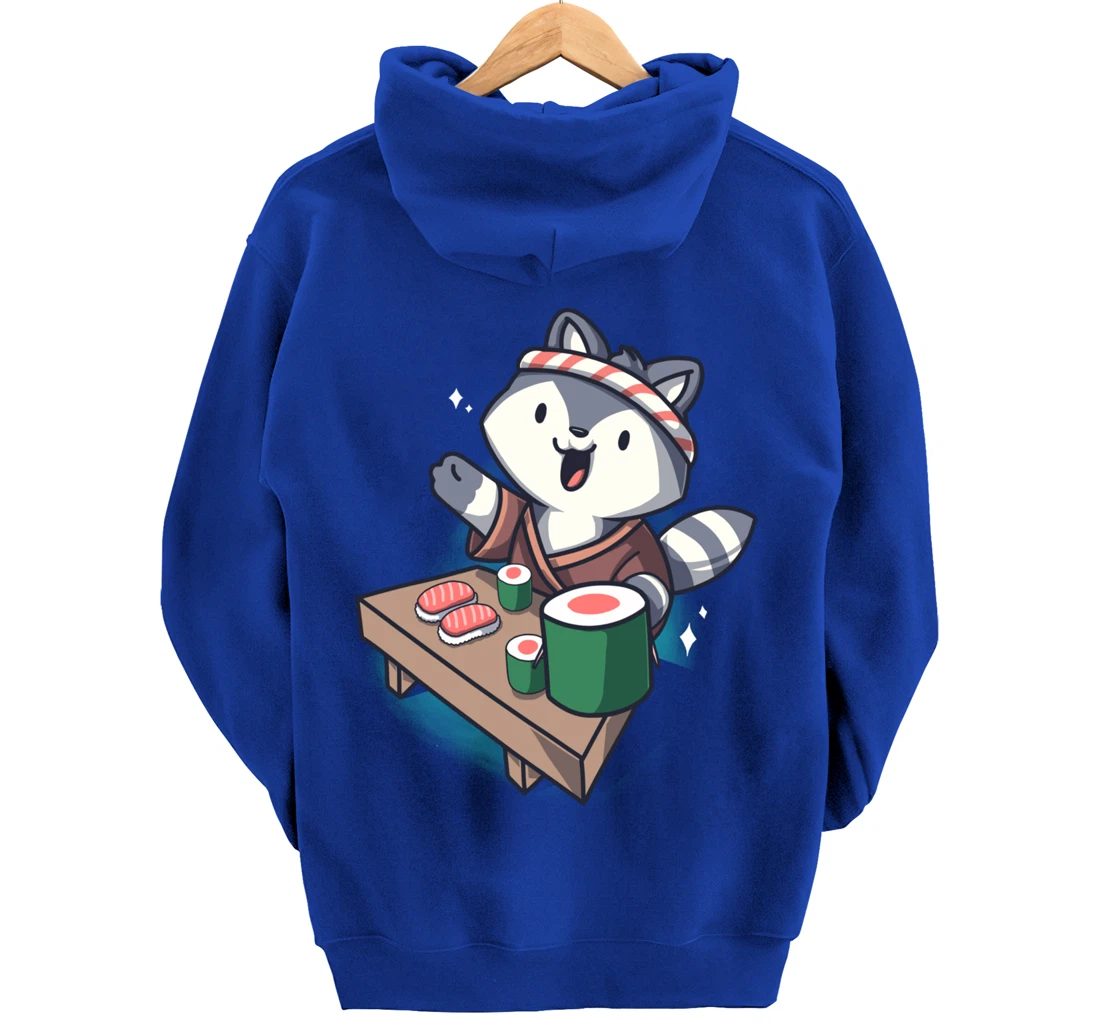 Sushi Chef Raccoon Cartoon Animals Japanese Food Sushi Fan Pullover Hoodie