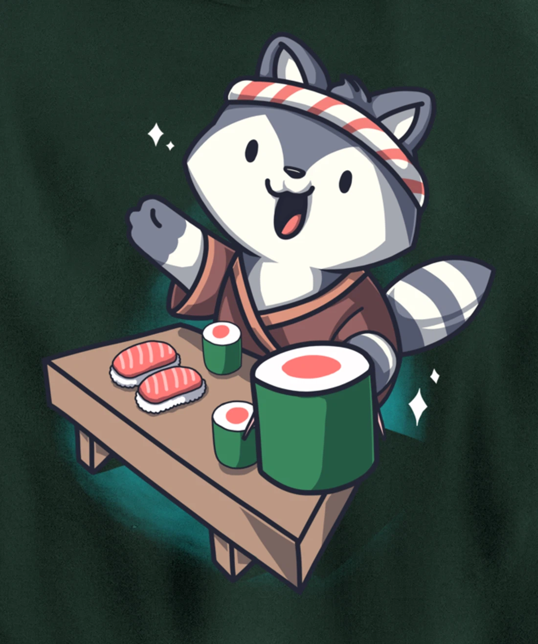 Sushi Chef Raccoon Cartoon Animals Japanese Food Sushi Fan Pullover Hoodie