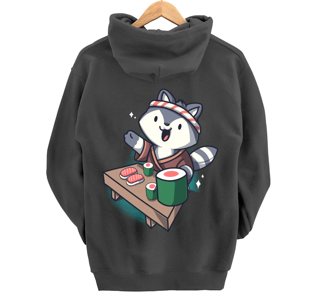 Sushi Chef Raccoon Cartoon Animals Japanese Food Sushi Fan Pullover Hoodie