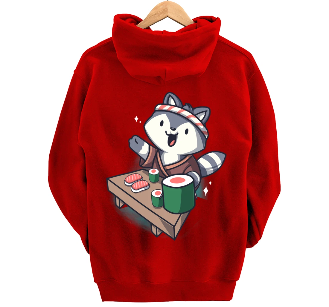 Sushi Chef Raccoon Cartoon Animals Japanese Food Sushi Fan Pullover Hoodie