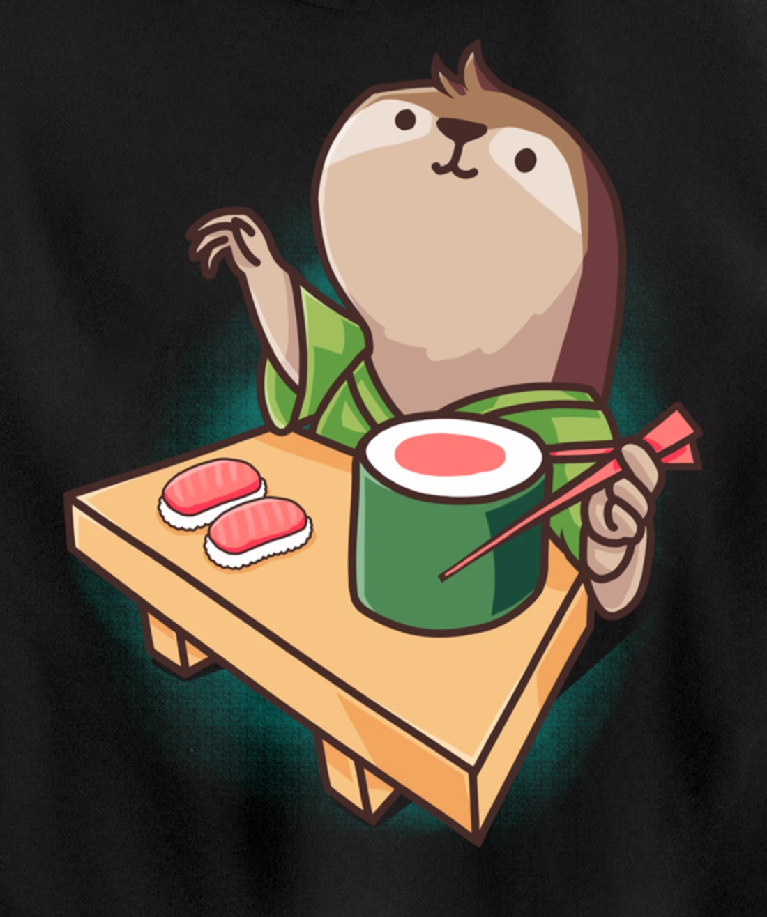 Sushi Sloth Chef Cartoon Animals Japanese Food Sushi Fan Pullover Hoodie