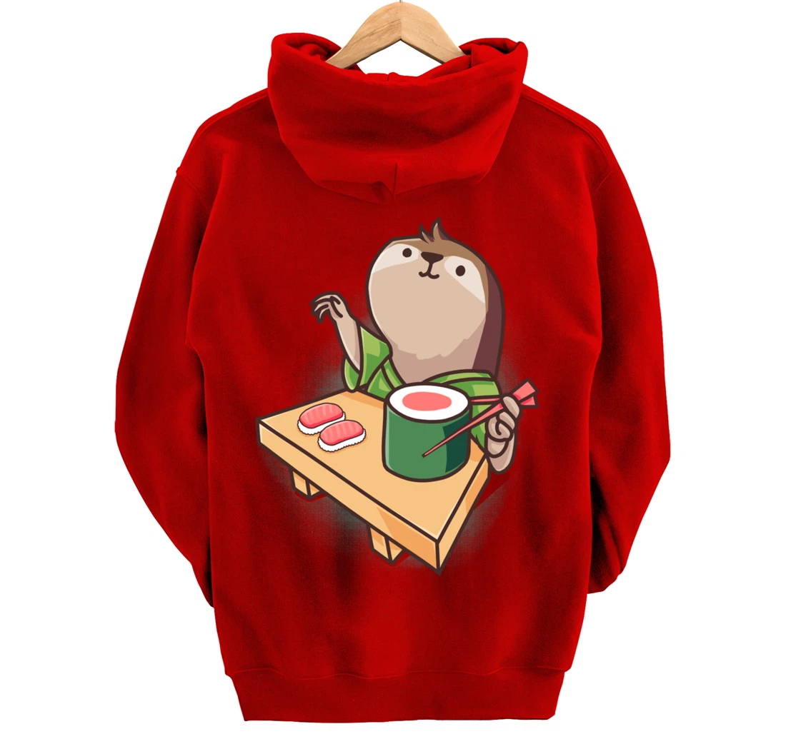 Sushi Sloth Chef Cartoon Animals Japanese Food Sushi Fan Pullover Hoodie