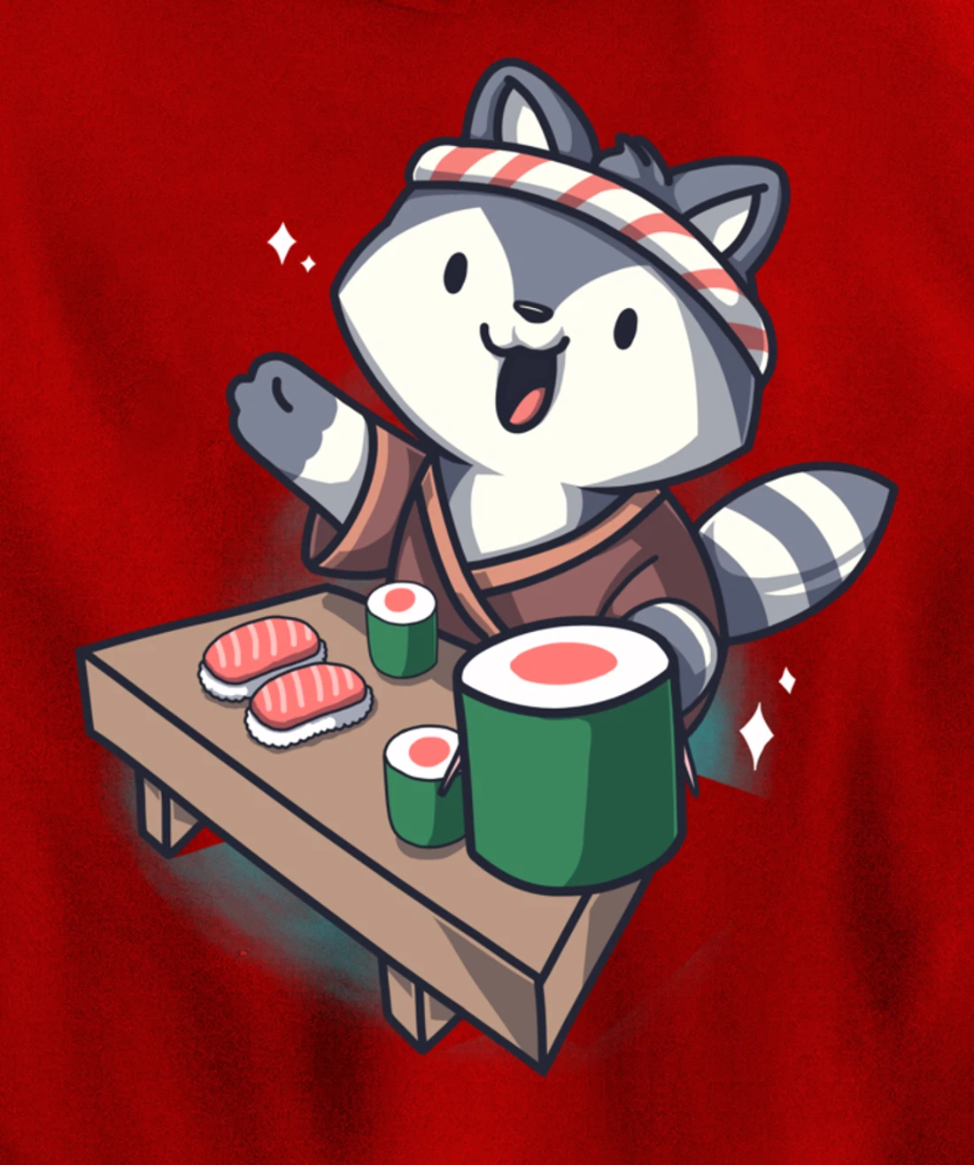 Sushi Chef Raccoon Cartoon Animals Japanese Food Sushi Fan Pullover Hoodie