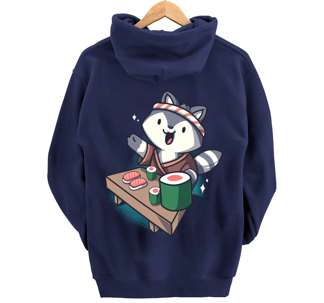 Sushi Chef Raccoon Cartoon Animals Japanese Food Sushi Fan Pullover Hoodie