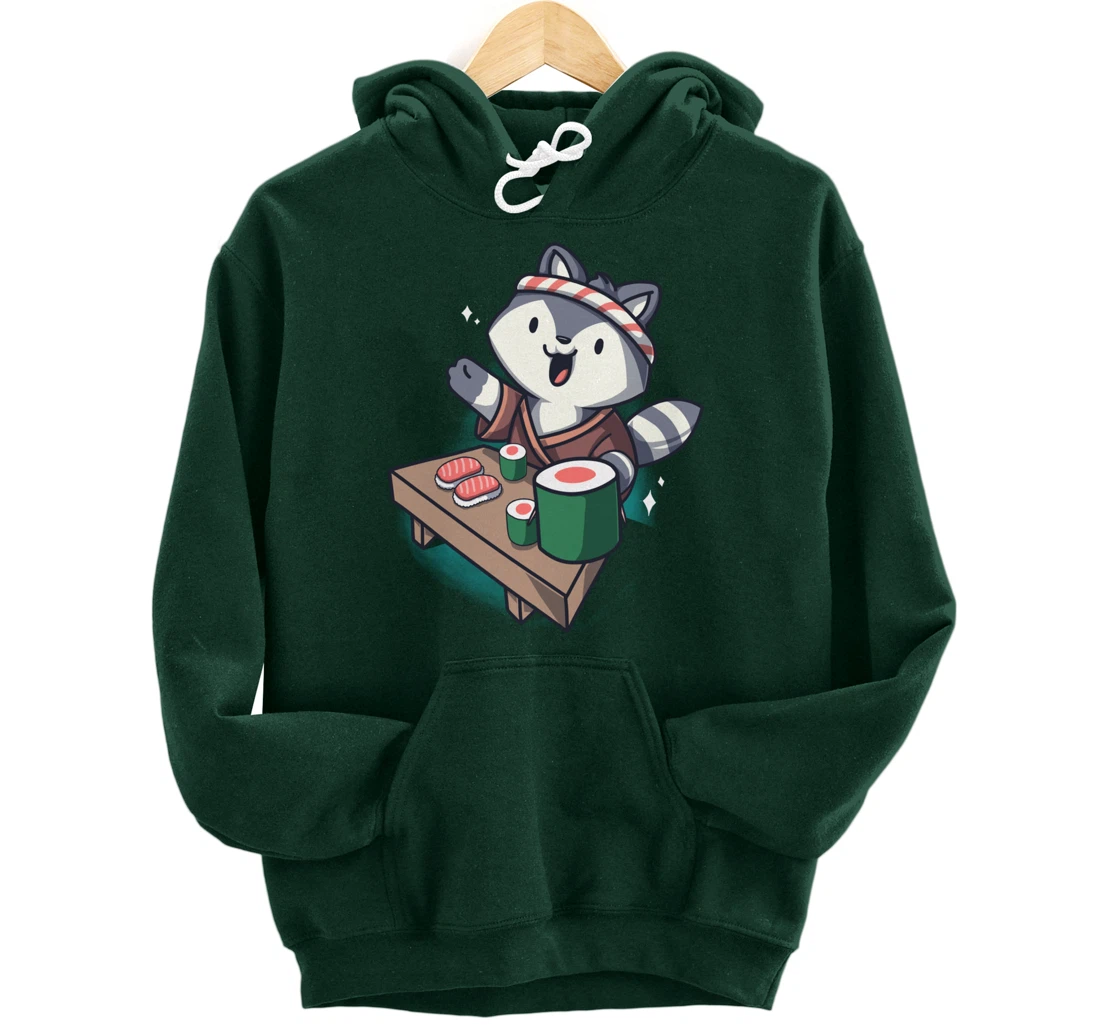 Sushi Chef Raccoon Cartoon Animals Japanese Food Sushi Fan Pullover Hoodie