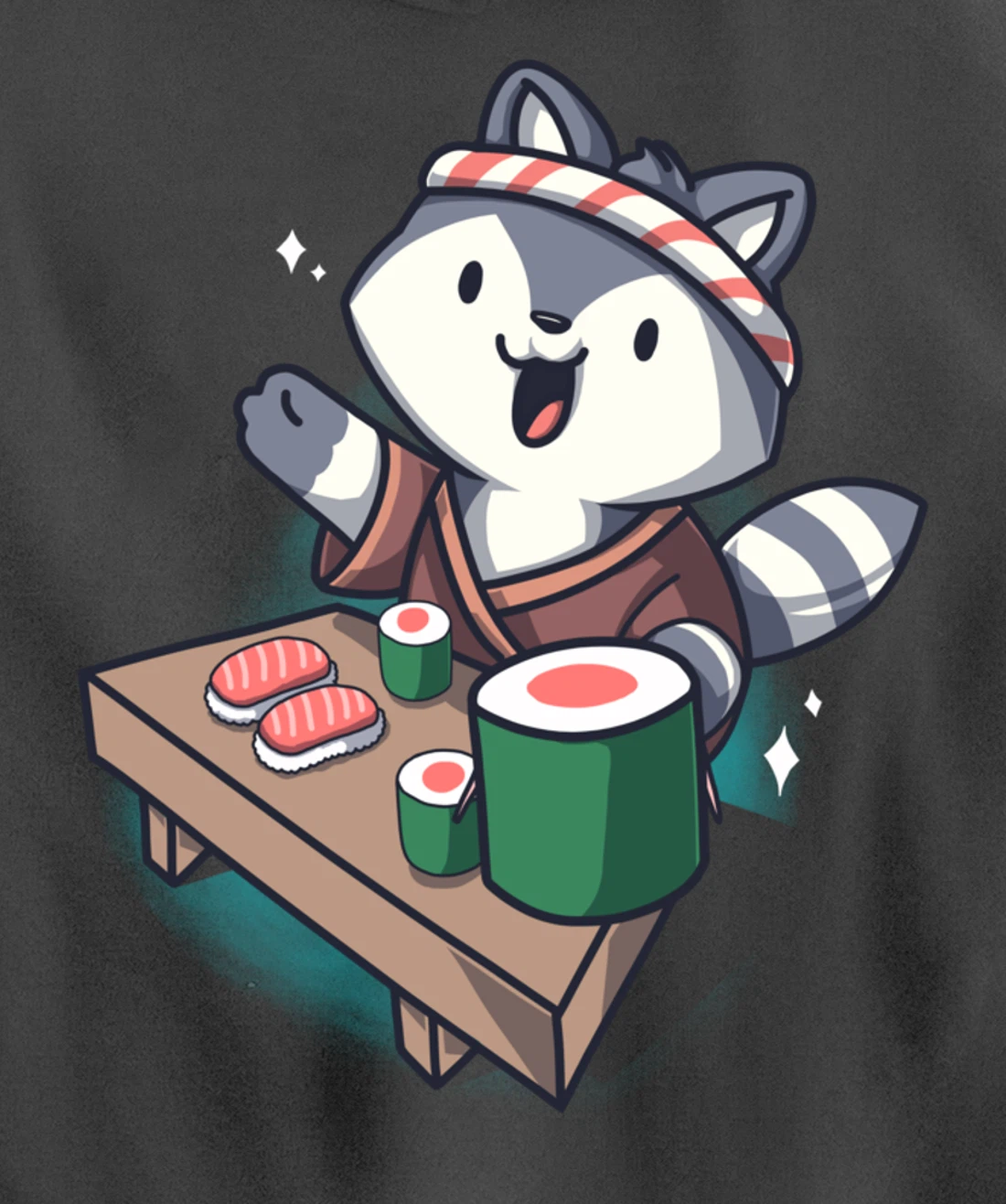 Sushi Chef Raccoon Cartoon Animals Japanese Food Sushi Fan Pullover Hoodie