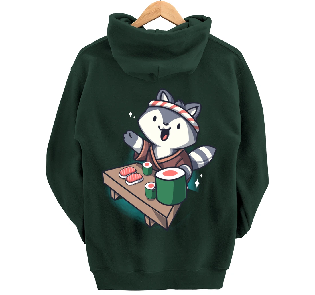 Sushi Chef Raccoon Cartoon Animals Japanese Food Sushi Fan Pullover Hoodie