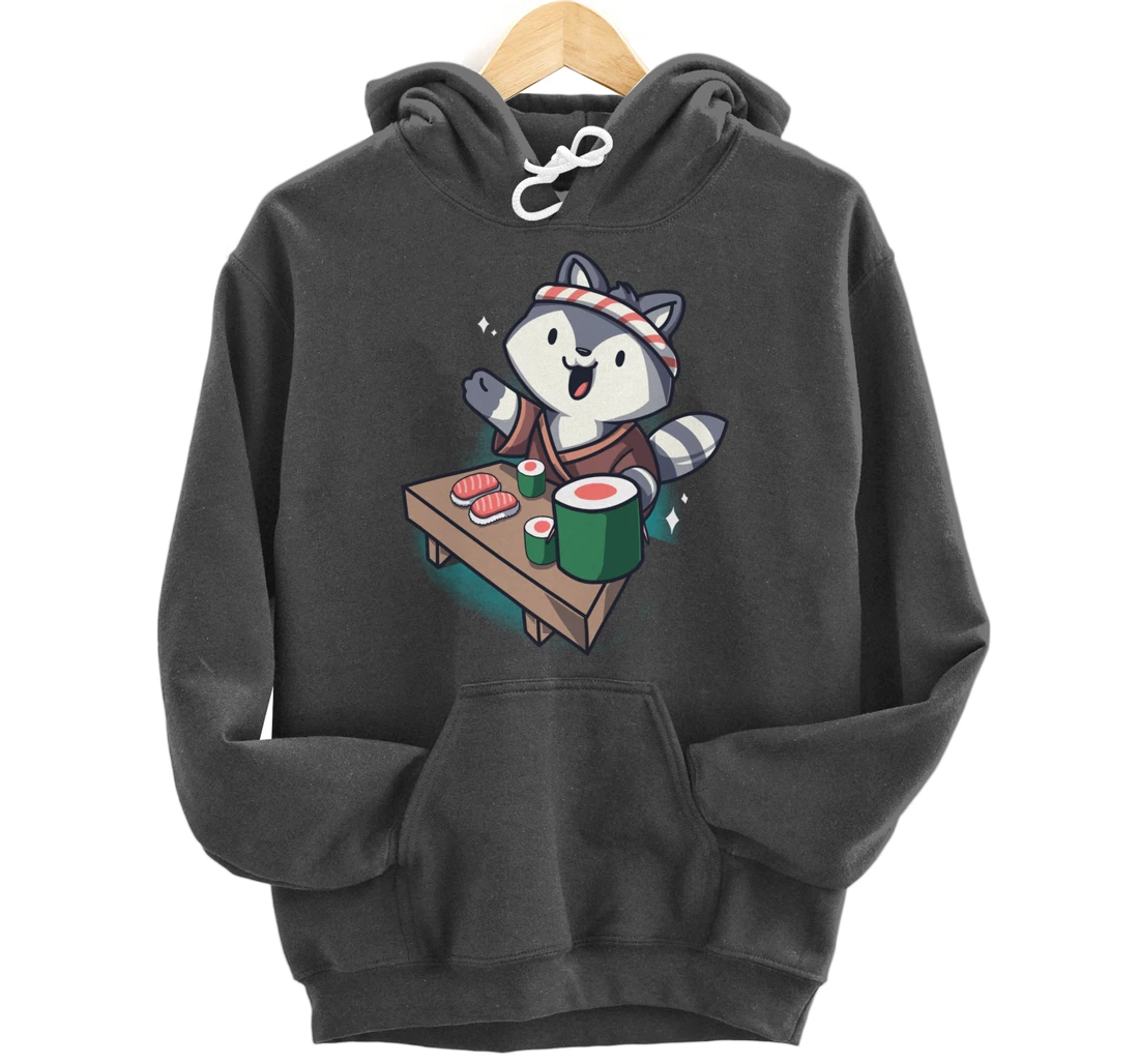 Sushi Chef Raccoon Cartoon Animals Japanese Food Sushi Fan Pullover Hoodie