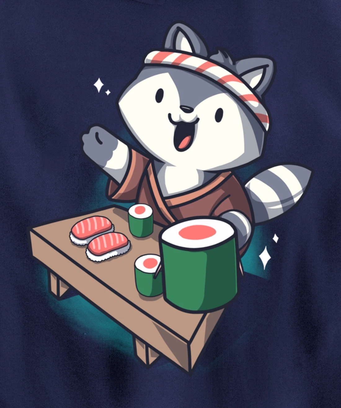 Sushi Chef Raccoon Cartoon Animals Japanese Food Sushi Fan Pullover Hoodie