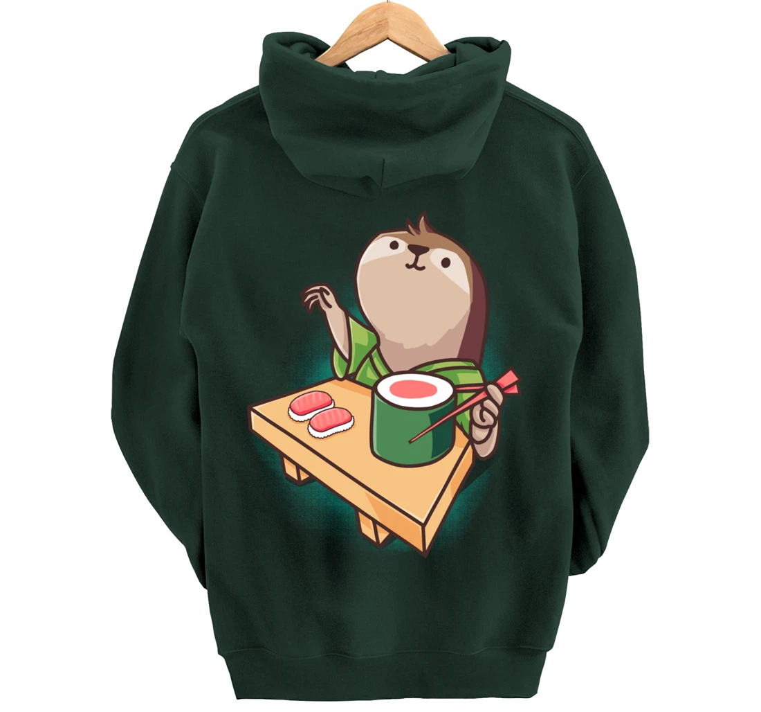 Sushi Sloth Chef Cartoon Animals Japanese Food Sushi Fan Pullover Hoodie