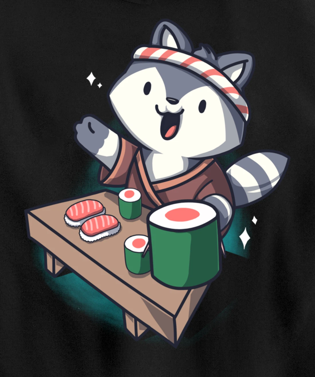 Sushi Chef Raccoon Cartoon Animals Japanese Food Sushi Fan Pullover Hoodie