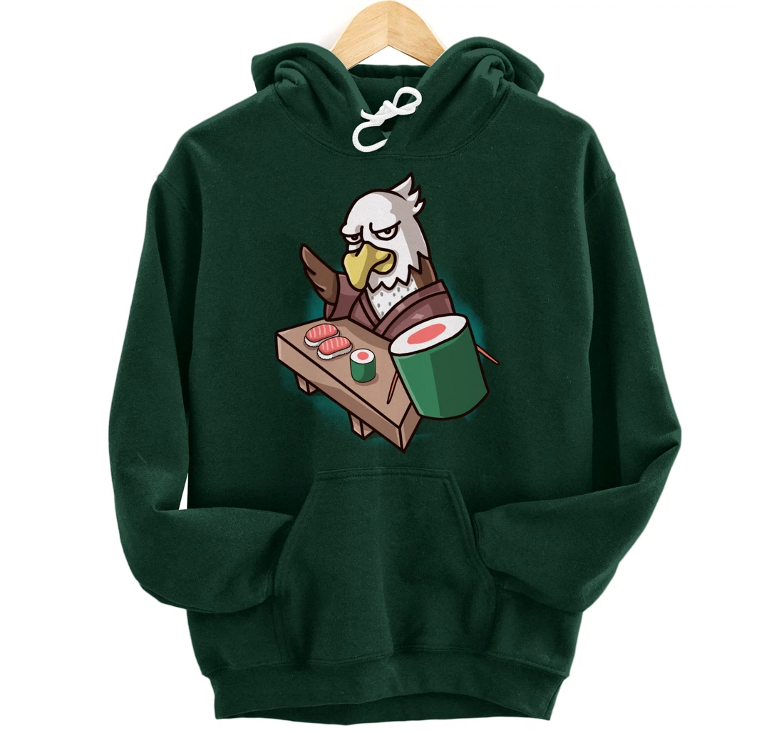 Sushi Bald Eagle Chef Cartoon Animal Japanese Food Sushi Fan Pullover Hoodie