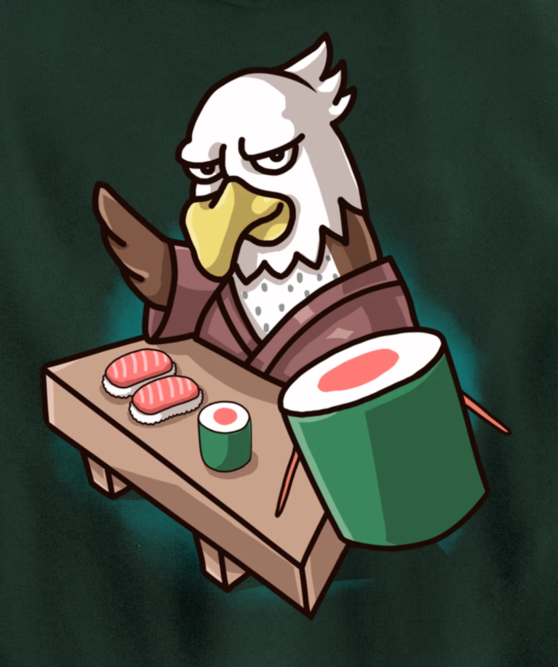 Sushi Bald Eagle Chef Cartoon Animal Japanese Food Sushi Fan Pullover Hoodie