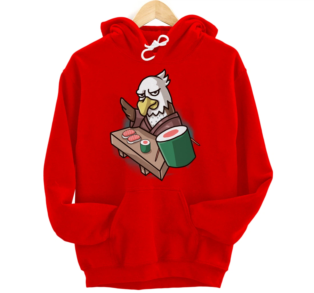 Sushi Bald Eagle Chef Cartoon Animal Japanese Food Sushi Fan Pullover Hoodie